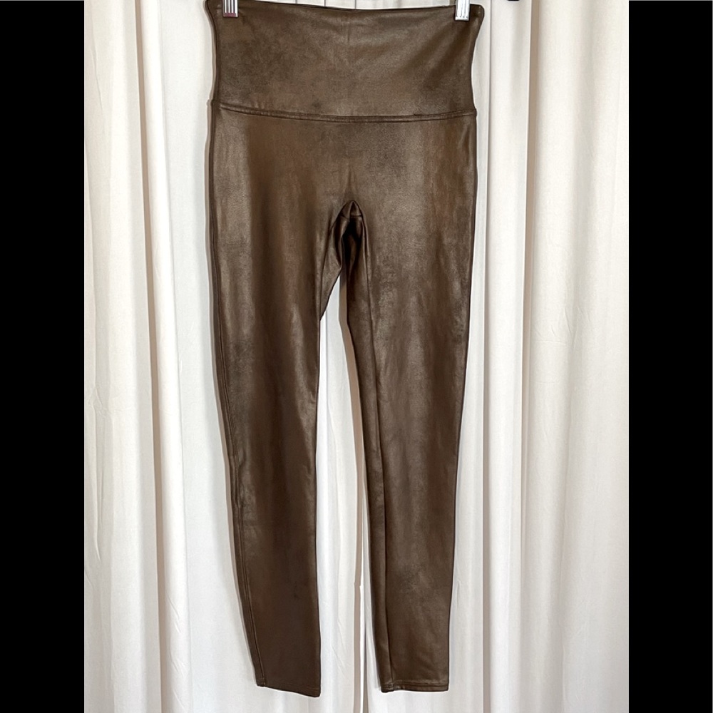 SPANX FAUX LEATHER CHOCOLATE BROWN LEGGINGS